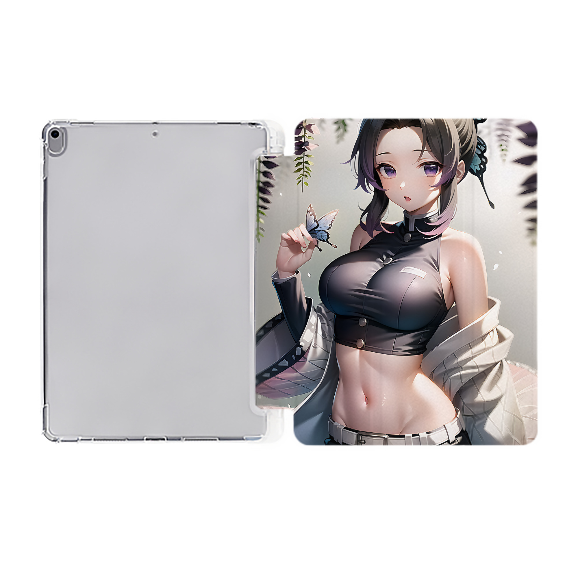 （画像用） 鬼滅の刃（きめつのやいば）蟲柱-胡蝶 しのぶ／こちょう しのぶ Kochou Shinobu IPad ケース ペン収納付き 三つ折りスタンド PUレザー×シリコン 対応機種9.5/10.5/10.9インチ